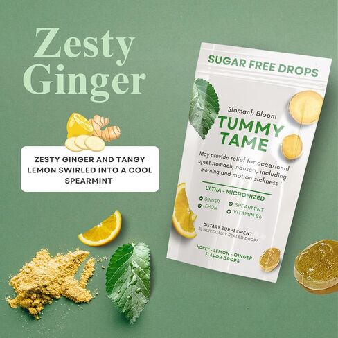 Ginger for Nausea Relief, Organic Honey, Spearmint, Lemon w/Vitamin B6, Pregnancy Must Haves, Morning Sickness Relief. 28 Ct in Saudi Arabia
