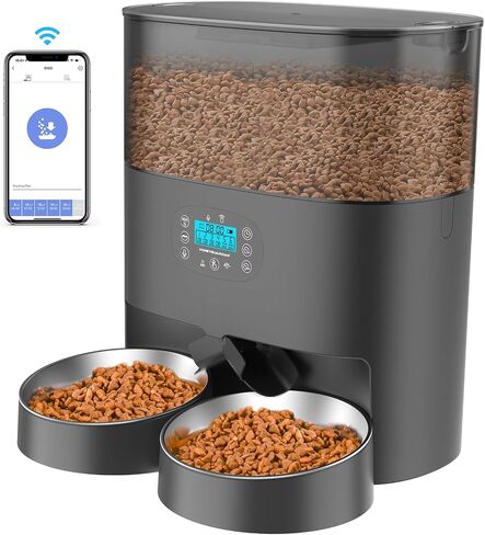 HoneyGuaridan 6L Automatic Cat Feeder for 2 Cats, 2.4G WiFi Enabled Smart Feed Automatic Pet Feeder for Cats & Dogs, Timed Pet Food Dispenser with Stainless Steel Bowl APP Control, 10s Voice Recorder in Saudi Arabia