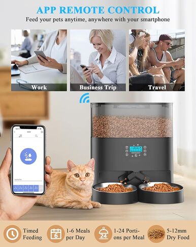 HoneyGuaridan 6L Automatic Cat Feeder for 2 Cats, 2.4G WiFi Enabled Smart Feed Automatic Pet Feeder for Cats & Dogs, Timed Pet Food Dispenser with Stainless Steel Bowl APP Control, 10s Voice Recorder in Saudi Arabia