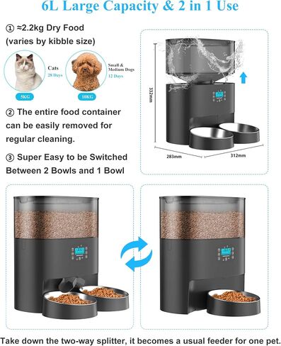 HoneyGuaridan 6L Automatic Cat Feeder for 2 Cats, 2.4G WiFi Enabled Smart Feed Automatic Pet Feeder for Cats & Dogs, Timed Pet Food Dispenser with Stainless Steel Bowl APP Control, 10s Voice Recorder in Saudi Arabia