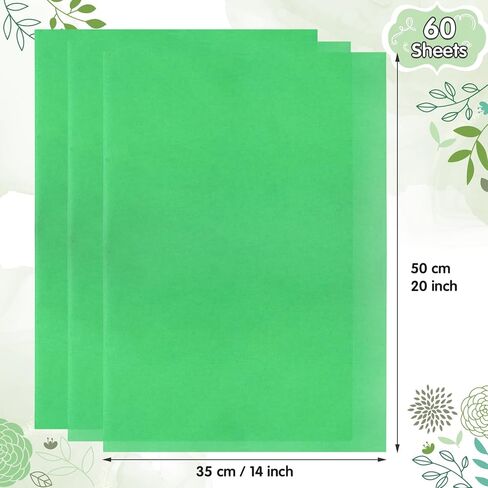 Naler 60 ورقة مناديل ورقية خضراء بالجملة لتغليف الهدايا مناديل ورقية فاخرة للديكور لحقائب الهدايا وأعياد الميلاد وحفلات الزفاف وعيد الفصح والديكور على شكل زهرة بوم بوم، 14x20 بوصة in Kuwait