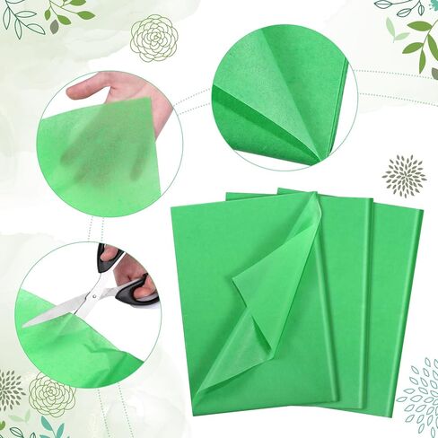 Naler 60 ورقة مناديل ورقية خضراء بالجملة لتغليف الهدايا مناديل ورقية فاخرة للديكور لحقائب الهدايا وأعياد الميلاد وحفلات الزفاف وعيد الفصح والديكور على شكل زهرة بوم بوم، 14x20 بوصة in Kuwait