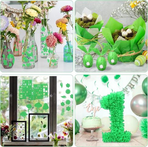 Naler 60 ورقة مناديل ورقية خضراء بالجملة لتغليف الهدايا مناديل ورقية فاخرة للديكور لحقائب الهدايا وأعياد الميلاد وحفلات الزفاف وعيد الفصح والديكور على شكل زهرة بوم بوم، 14x20 بوصة in Kuwait