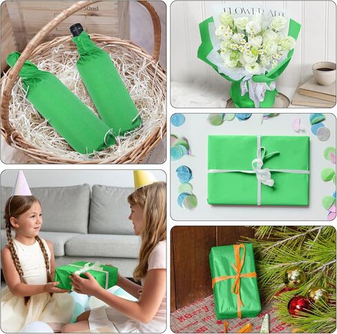 Naler 60 ورقة مناديل ورقية خضراء بالجملة لتغليف الهدايا مناديل ورقية فاخرة للديكور لحقائب الهدايا وأعياد الميلاد وحفلات الزفاف وعيد الفصح والديكور على شكل زهرة بوم بوم، 14x20 بوصة in Kuwait