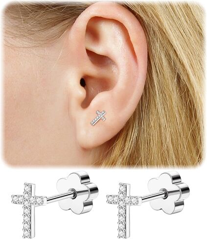 14K الذهب مطلي أقراط صغيرة للفتيات النساء هيبوالرجينيك الجراحية الصلب الغضروف شقة الظهر أقراط الفضة تشيكوسلوفاكيا الصليب اليدوية المسمار الخلفي أقراط الأزرار in Kuwait