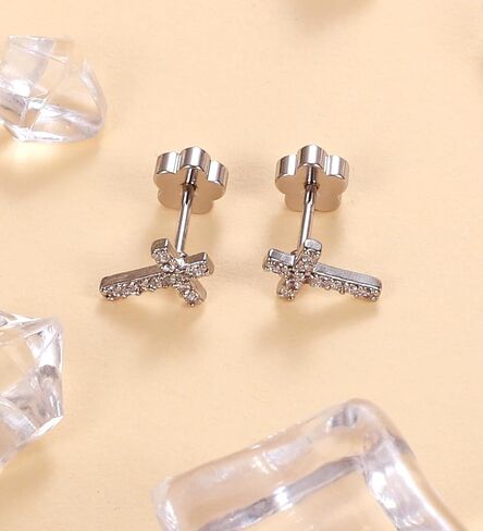 14K الذهب مطلي أقراط صغيرة للفتيات النساء هيبوالرجينيك الجراحية الصلب الغضروف شقة الظهر أقراط الفضة تشيكوسلوفاكيا الصليب اليدوية المسمار الخلفي أقراط الأزرار in Kuwait