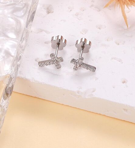 14K الذهب مطلي أقراط صغيرة للفتيات النساء هيبوالرجينيك الجراحية الصلب الغضروف شقة الظهر أقراط الفضة تشيكوسلوفاكيا الصليب اليدوية المسمار الخلفي أقراط الأزرار in Kuwait