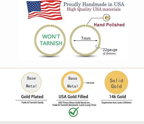 14K Gold Filled Small Hoop Earrings for Cartilage Nose, Tiny Thin 7mm Piercing Hoop Ring 22 Gauge in Saudi Arabia