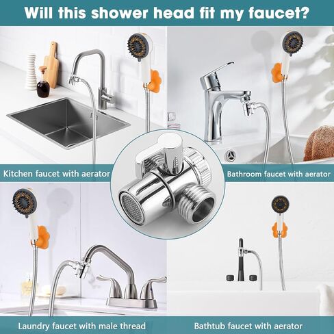 Dog Shower Attachment to Bathroom, Bathtub, Kitchen& Utility Laundry Faucet Washing, High Pressure Pet Wash Cleaning Sprayer with Bath Brush, 4ft Hose, Shower Holder, Sink or Indoor in Saudi Arabia