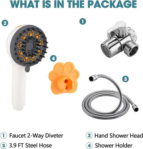 Dog Shower Attachment to Bathroom, Bathtub, Kitchen& Utility Laundry Faucet Washing, High Pressure Pet Wash Cleaning Sprayer with Bath Brush, 4ft Hose, Shower Holder, Sink or Indoor in Saudi Arabia