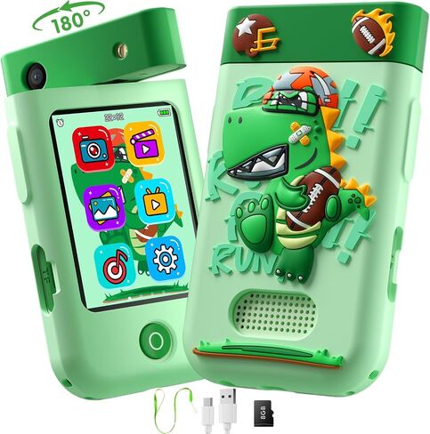 Kids Smart Phone Toys for Boys, Christmas Birthday Gifts for Girls Boys Ages 3-10, Touchscreen Toddler Learning Play Toy Phone with Rotating Camera, Game, Music Player, 8GB SD Card(Green Dinosaur) in Saudi Arabia