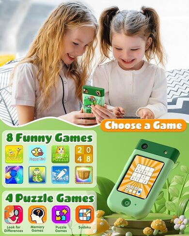 Kids Smart Phone Toys for Boys, Christmas Birthday Gifts for Girls Boys Ages 3-10, Touchscreen Toddler Learning Play Toy Phone with Rotating Camera, Game, Music Player, 8GB SD Card(Green Dinosaur) in Saudi Arabia