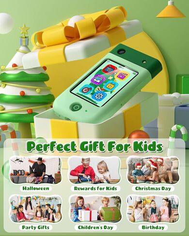Kids Smart Phone Toys for Boys, Christmas Birthday Gifts for Girls Boys Ages 3-10, Touchscreen Toddler Learning Play Toy Phone with Rotating Camera, Game, Music Player, 8GB SD Card(Green Dinosaur) in Saudi Arabia