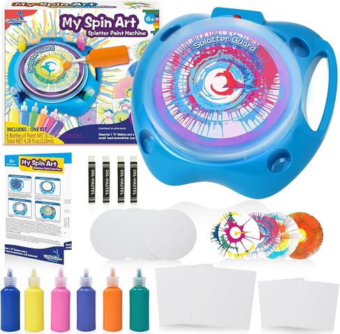 Spin Art Machine Variable Speed, Battery Operated Spinner - Paint Spinner with Splatter Guard, Washable Paint, Spin Art Kit, Art Design Card, Stem Toys, Arts and Crafts in Kuwait