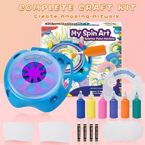 Spin Art Machine Variable Speed, Battery Operated Spinner - Paint Spinner with Splatter Guard, Washable Paint, Spin Art Kit, Art Design Card, Stem Toys, Arts and Crafts in Kuwait
