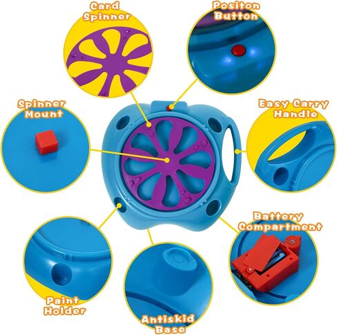 Spin Art Machine Variable Speed, Battery Operated Spinner - Paint Spinner with Splatter Guard, Washable Paint, Spin Art Kit, Art Design Card, Stem Toys, Arts and Crafts in Kuwait