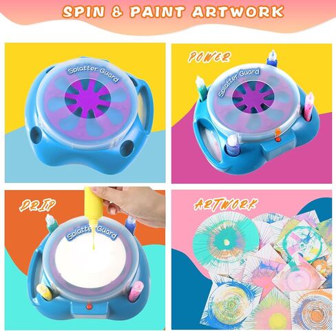 Spin Art Machine Variable Speed, Battery Operated Spinner - Paint Spinner with Splatter Guard, Washable Paint, Spin Art Kit, Art Design Card, Stem Toys, Arts and Crafts in Kuwait