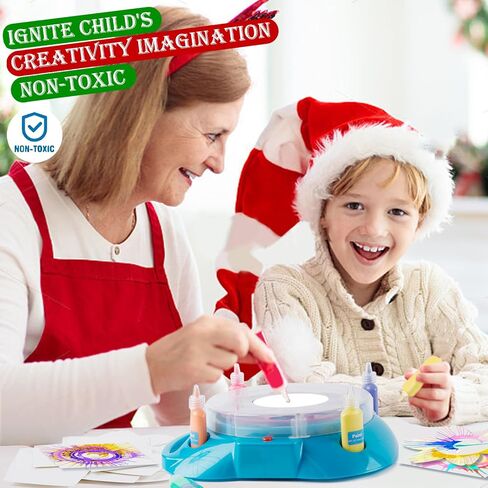 Spin Art Machine Variable Speed, Battery Operated Spinner - Paint Spinner with Splatter Guard, Washable Paint, Spin Art Kit, Art Design Card, Stem Toys, Arts and Crafts in Kuwait