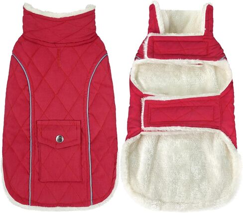 Malier Dog Winter Coat, Windproof Dog Cold Weather Coats with Real Pocket, Winter Dog Extra Warm Coat Dog Fleece Jacket Reflective Dog Clothes for Small Medium Large Dogs and Puppy (Red, Medium) in Kuwait