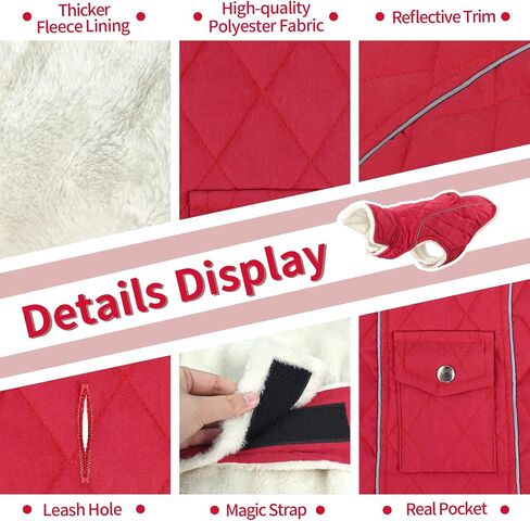 Malier Dog Winter Coat, Windproof Dog Cold Weather Coats with Real Pocket, Winter Dog Extra Warm Coat Dog Fleece Jacket Reflective Dog Clothes for Small Medium Large Dogs and Puppy (Red, Medium) in Kuwait