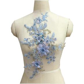 Colorful 3D Flower Embroidery Patches Bridal Floral Lace Sewing Fabric Applique with Beaded Pearl Decor Tulle DIY Wedding Stage Dress