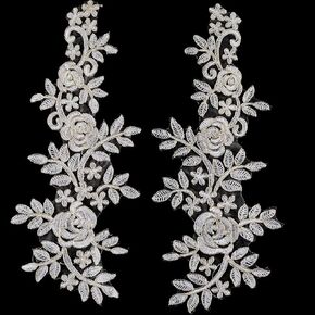 GORGECRAFT 4Pcs Floral Lace Applique Black Flower Embroidered Sew on Patches Rose Leaves Collar Fabric Applique for DIY Sewing Crafts Dress Clothing Backpacks Embellishments 36x14.5cm