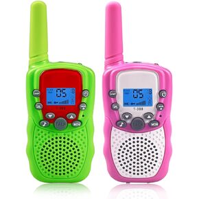 Walkie Talkies for Kids, 2 Pack 22 Channels 2 Way Radio with Backlight LCD Flashlight, 3KMs Long Range Kids Toys for 3-12 Years, Children's Outdoor Adventure Camping Hiking Game (Green+Pink)