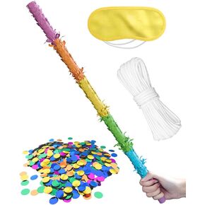 31.5" Wood Pinata Stick - Durable Pinata Bat with Blindfold, Confetti & Rope - Fun Pinata Buster for Kids' Parties, Birthdays & Celebrations(Pink)