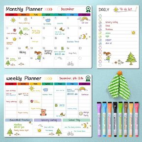 Dry Erase Calendar for Fridge, 3 Pack 16.5"x12" Monthly & Weekly, 12"x8" Daily Magnetic Fridge Calendar, Easy to Write & Erase Refrigerator Calendar Magnetic Dry Erase, Magnetic Dry Erase Calendar Scratch-Free, 8 Colors Markers&Towel, Stay Organized with 