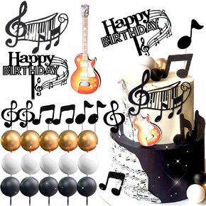 JeVenis Rock Music Cake Topper Guitar Cake Toppers Music Notes Balls Cake Decorations for Musician Birthday Party Rock Theme Party