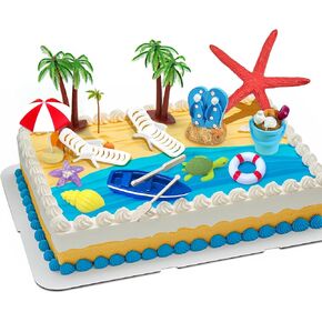 Beach Cake Decorations, 15 Pieces Chair Umbrella Palm Tree Summer Ocean Cake Toppers, Tropical Hawaiian Aloha Luau Theme Decorations for Birthday Baby Shower Wedding Pool Party Decorations Supplies