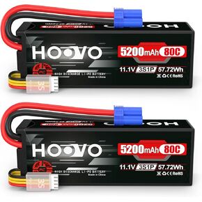 HOOVO 3S 11.1V Lipo Battery 6500mAh 120C RC Lipo Batteries Hard Case EC5 Plug Compatible with 1/8 1/10 Scale Vehicles RC Car Trucks Truggy Boats(2 Packs)