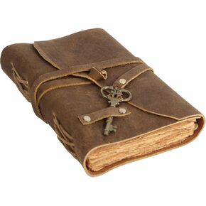 Leather Vintage Journal Retro Travel Diary, An Exclusive Handmade Paper Notebook with Key Leather Bound Journal Vintage Journal for Men and Women (7 x 5 Unlined, Brown)