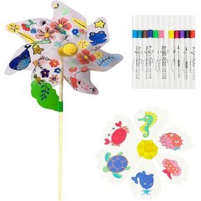DIY Pinwheel, Paper Craft Supplies, 23.5 in Blank Plastic Transparent & 13.5 in White Windmill with 12 Pcs Acrylic Marker, Craft Your Own Color for Parent-Child time & Daycare Classroom Activities