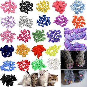 140pcs Cat Nail Caps Kitten Caps 4 Glitter Colors + 10 Colorful Cat Nails Caps Covers + 7 Adhesive Glue + 7 Applicator with Instruction