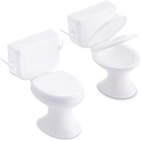 2 Pieces Mini Toilet Seat Toy Doll House Furniture Miniature Classic Bathroom Baby Toilet Toy Tiny Cake Topper Bathroom Furniture Dollhouse Accessories (White)