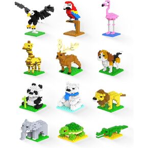 Kimiangel Party Favors for Kids, 12 Pack Mini Animals Building Blocks Sets for Goodie Bags, Prize Box Toys for Kids, Fillers, Prizes, Christmas Birthday Gifts STEM Educational Brick Kits(1222 Pcs)