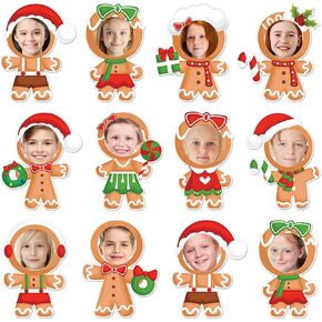 50Pcs Christmas DIY Paper Cutouts Gingerbread Man Xmas Cut-Outs Cartoon Bulletin Board Decoration with 100Pcs Glue Points for Party Classroom Home Photo Crafts, 10 Designs