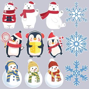 60PCS Winter Cutouts, Christmas Colorful Mix Cut-Outs Penguins Snowflakes Snowmen Polar Bears Paper Cutouts for Bulletin Board Tree Displays Classroom School Birthday Theme Party Holiday Decor