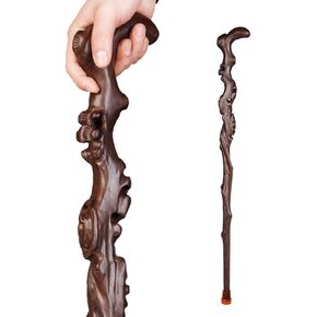 Wood Cane with Supportive Curved Handle, Exquisite Carving Walking Canes, Handmade Carved Sticks, Ebony Crutch Stick Gift for Men and Women