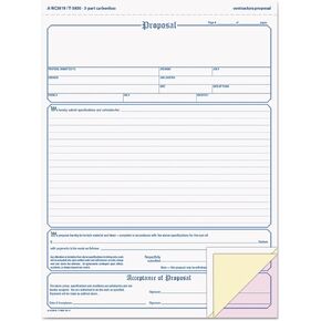 Adams Contractor's Proposal Forms, 8.5 x 11.44 Inch, 3-Part, Carbonless, 50-Pack, White, Canary and Pink (NC3819)