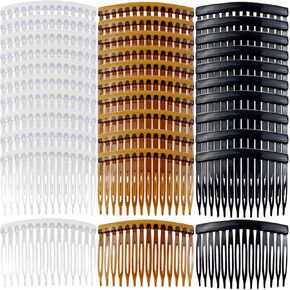TIHOOD 33PCS Plastic Hair Side Combs Slide Bun Holder with 14 Teeth DIY Headpieces Clips Grips Barrettes Accessories for Women Girls Wedding Brides Veil (Black, Coffee, Transparent)