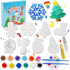kockuu Christmas Ceramics to Paint for Kids Christmas Crafts Paint Your Own Ceramics Painting Kit, 8Pcs Ceramic Figures with Brushes for Toddlers Kids DIY Crafts Xmas Birthday Activity Gifts