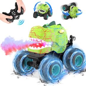 Dinosaur Remote Control Car - RC Toys for 4 5 6 7 8 Year Old Boys, 2.4Ghz RC Drift Monster Truck, 360°Rotating Stunt Car with Spray, Light & Sound, Birthday Xmas Gifts for Kids Age 4-6 5-7 8-12