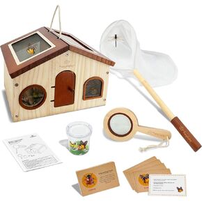 Kids Explorer Kit & Bug Catcher for Kids, Outdoor Toys with Portable Wooden Bug Habitat, Net, Magnified Viewer, Observation Cup, 15PCS Insect Cards for Kids 4 5 6 7 8 Year Old Boy Gift