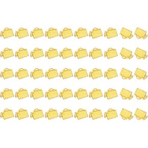 PATIKIL 10mm Ribbon Ends Crimp Clamp, 500 Pcs Pinch Crimp End Bracelet Bookmark Cord Ends Fasteners Clasp for Leather DIY Craft Jewelry Making, Metal Light Gold