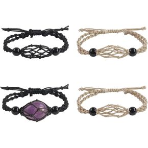 4 PCS Crystal Cage Bracelet Cord Holder Empty Stone Holder Replacement Hand-Woven Cord with Adjustable Length for Jewelry Making (Style 1)