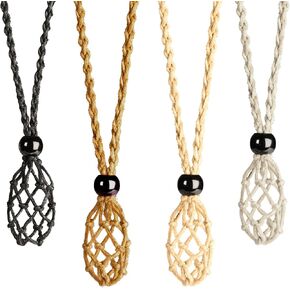 4 PCS Crystal Cage Necklace and Bracelet Cord Holder Empty Stone Holder Replacement Hand-Woven Cord with Adjustable Length