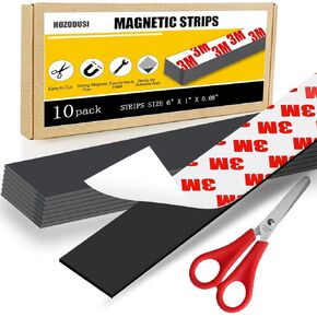 Magnetic Tape with Adhesive Backing, Magnetic Strips Heavy Duty for Kitchen, Whiteboard, Fridge, and Tool Holder (6“x1" 10pack, Inches)