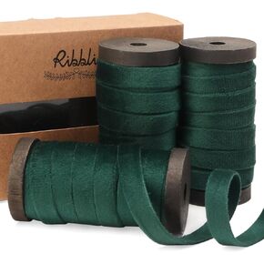 Ribbli Antique Gold Velvet Ribbon 3 Rolls Double Faced 3/8 Inch 18-Yard with Wooden Spool Use for Christmas Tree Ornaments Gift Wrapping Wreath Decoration Wedding Boutonnieres